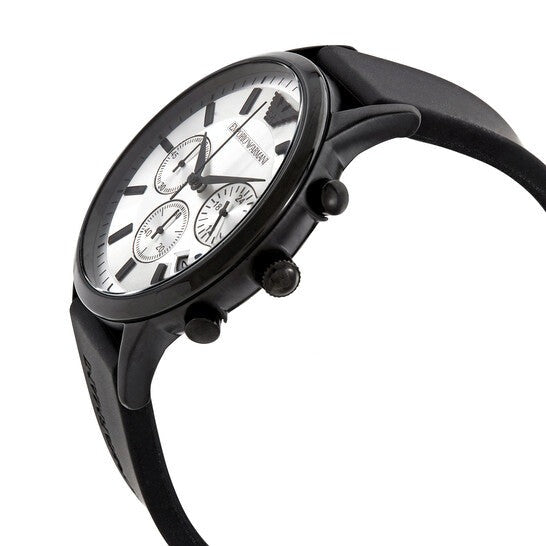 Shop Emporio Armani Chronograph Quartz Silver Dial Black Rubber Strap Watch For Men - AR11048 in USA