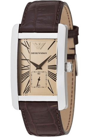 Emporio Armani Classic Beige Dial Brown Leather Strap Watch For Women - AR0155