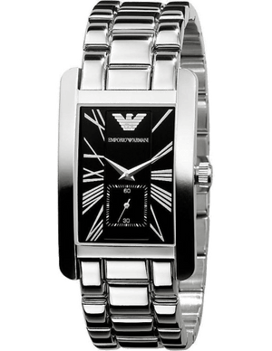 Emporio Armani Classic Black Dial Silver Stainless Steel Strap Watch For Men - AR0156