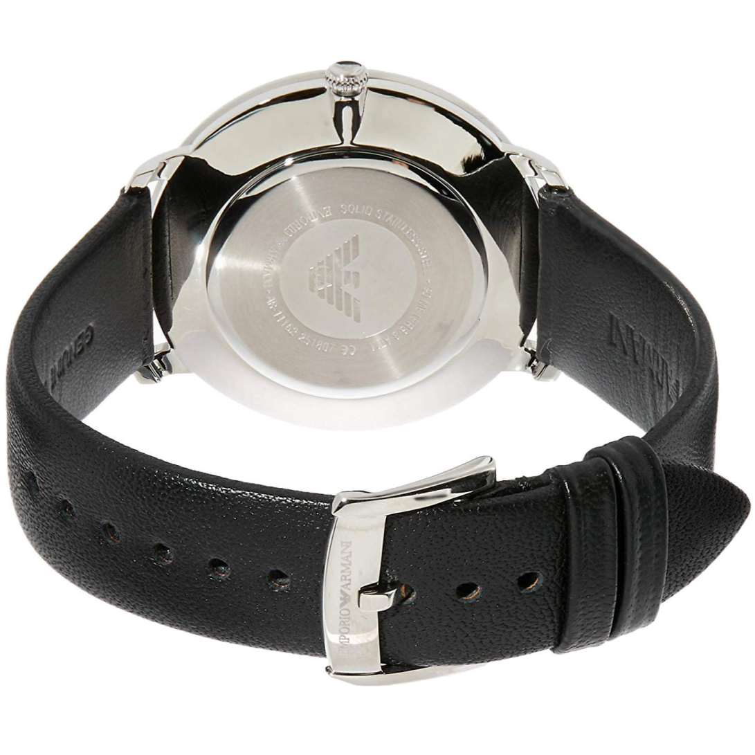 Emporio Armani Modern Slim Quartz Grey Dial Black Leather Strap Watch For Men - AR11162