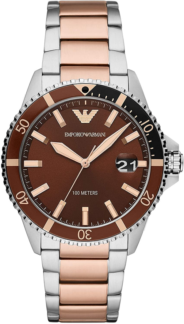 Emporio Armani Diver Quartz Brown Dial Two Tone Steel Strap Watch For Men - AR11340 Buy Now By Emporio Armani