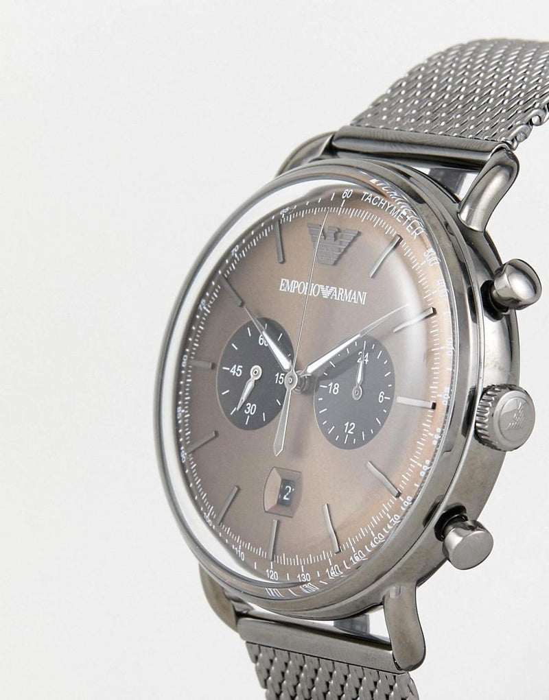 Emporio Armani Aviator Brown Dial Grey Mesh Bracelet Watch For Men - AR11141 Buy Now By Emporio Armani