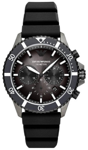 Emporio Armani Diver Chronograph Black Dial Black Silicone Strap Watch For Men - AR11515