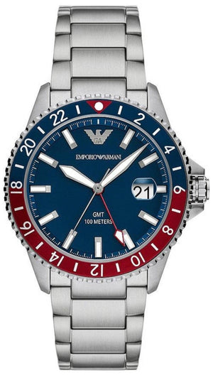 Emporio Armani Sea Explorer GMT Blue Dial Silver Steel Strap Watch For Men - AR11590