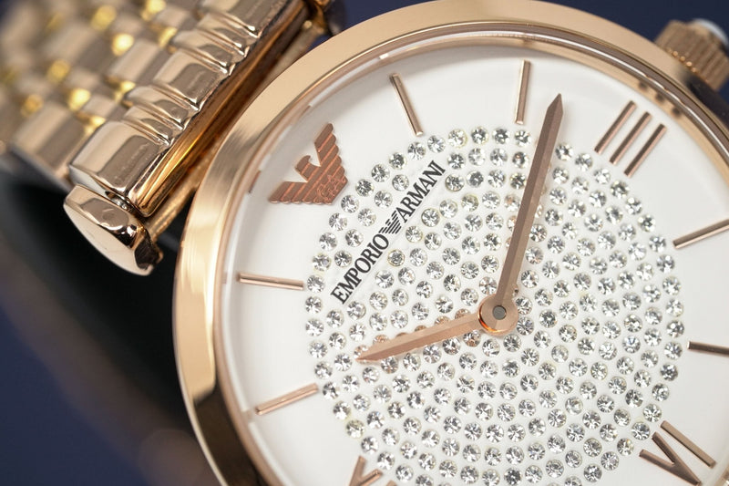 Emporio Armani T-Bar Gianni Crystal Pave Dial Rose Gold Steel Strap Watch For Women - AR11244 Buy Now By Emporio Armani