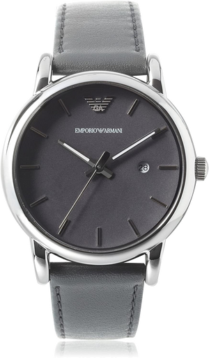 Emporio Armani Classic Quartz Grey Dial Grey Leather Strap Watch For Men - AR1730