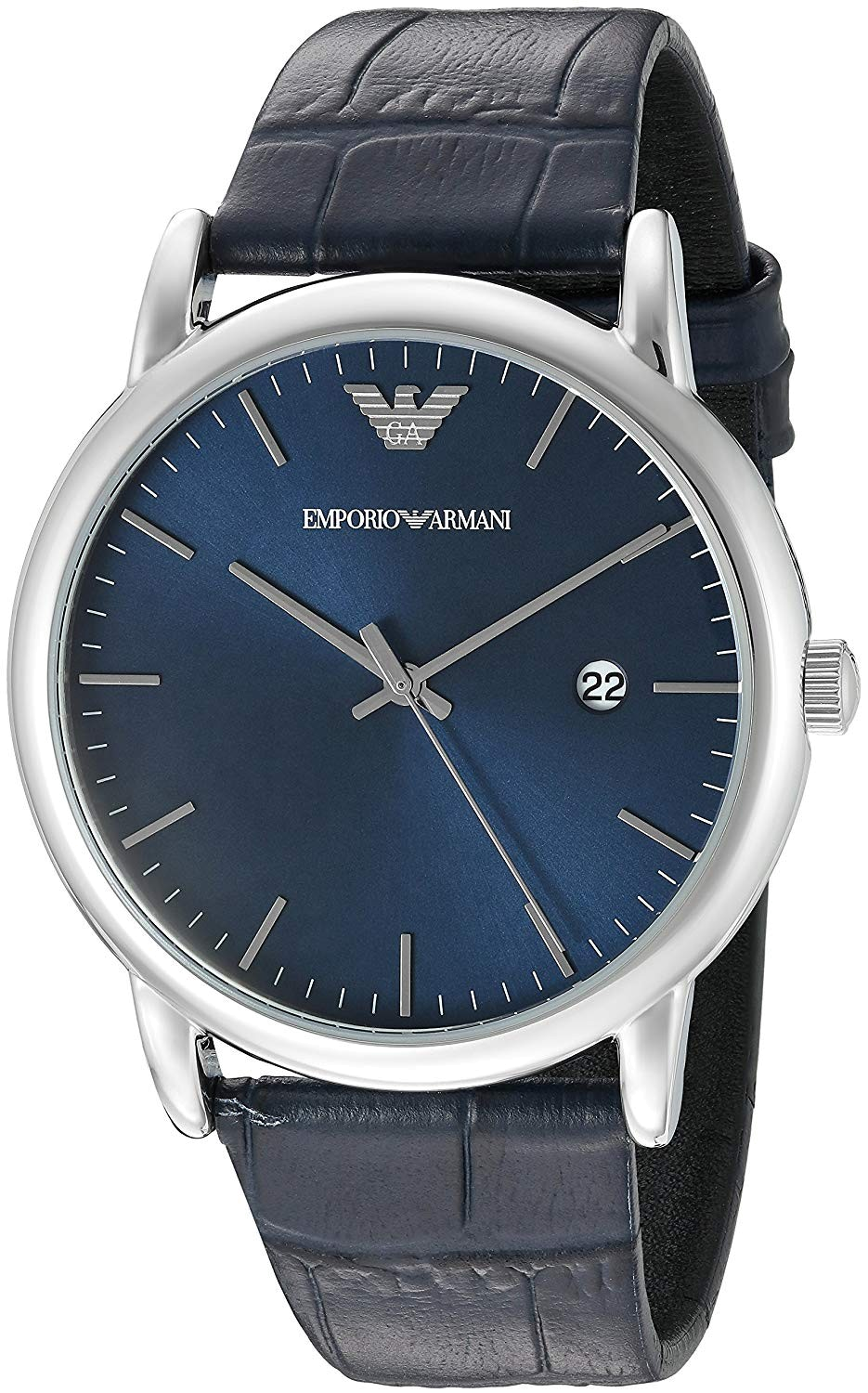 Emporio Armani Gianni T Bar Quartz Blue Dial Blue Leather Strap Watch For Men - AR11300