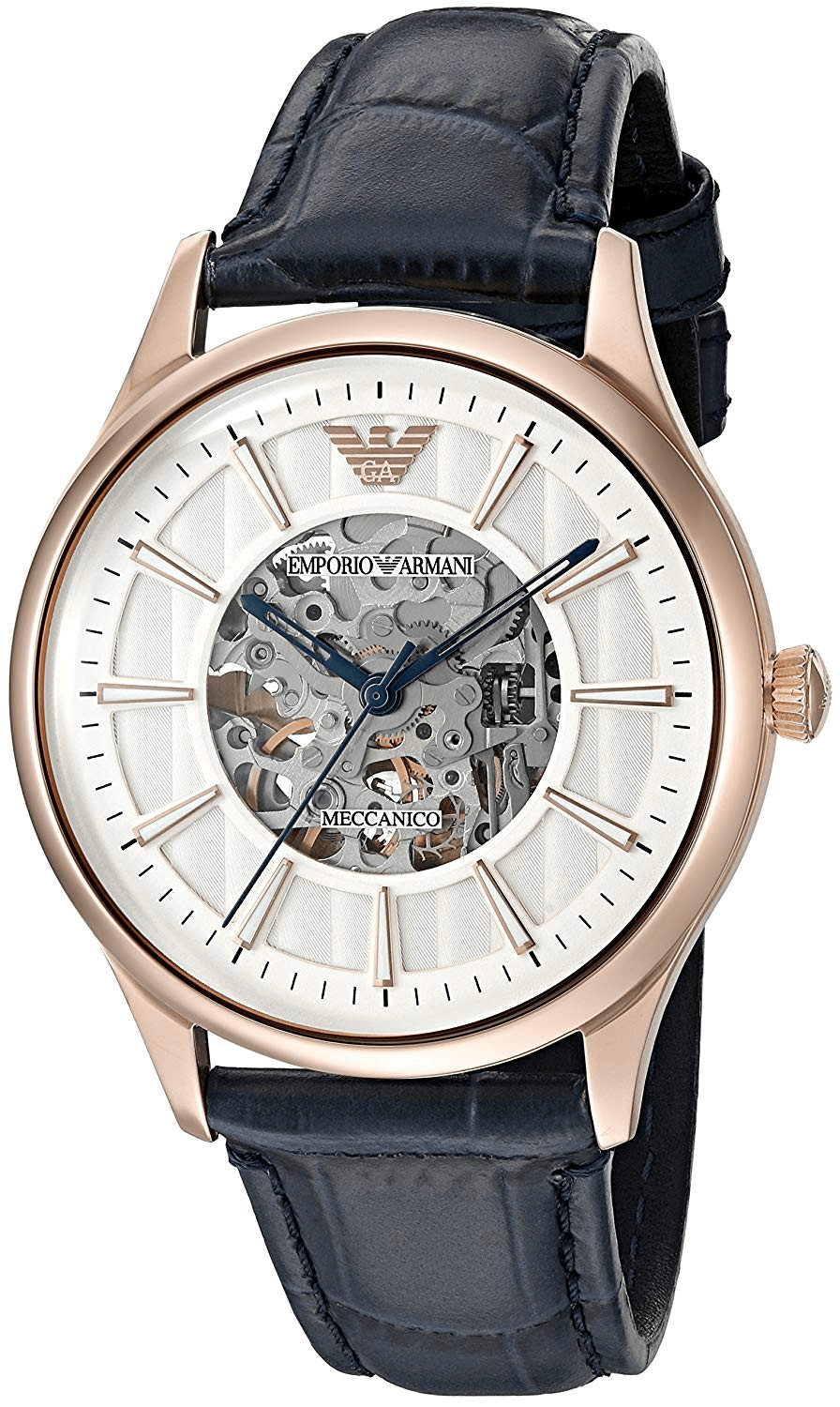 Emporio Armani Meccanico Automatic White Dial Blue Leather Strap Watch For Men - AR1947