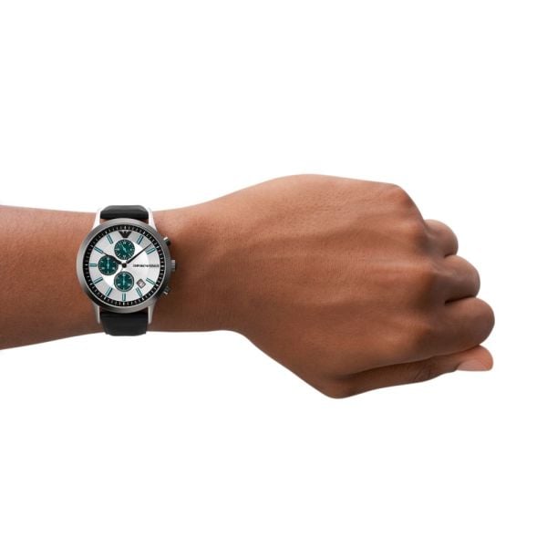 Emporio Armani Renato Chronograph Silver Dial Black Leather Strap Watch for Men - AR11473 Buy Now By Emporio Armani