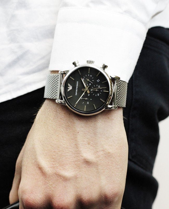 Emporio Armani Luigi Chronograph Black Dial Silver Mesh Bracelet Watch For Men - AR1811 Buy Now By Emporio Armani