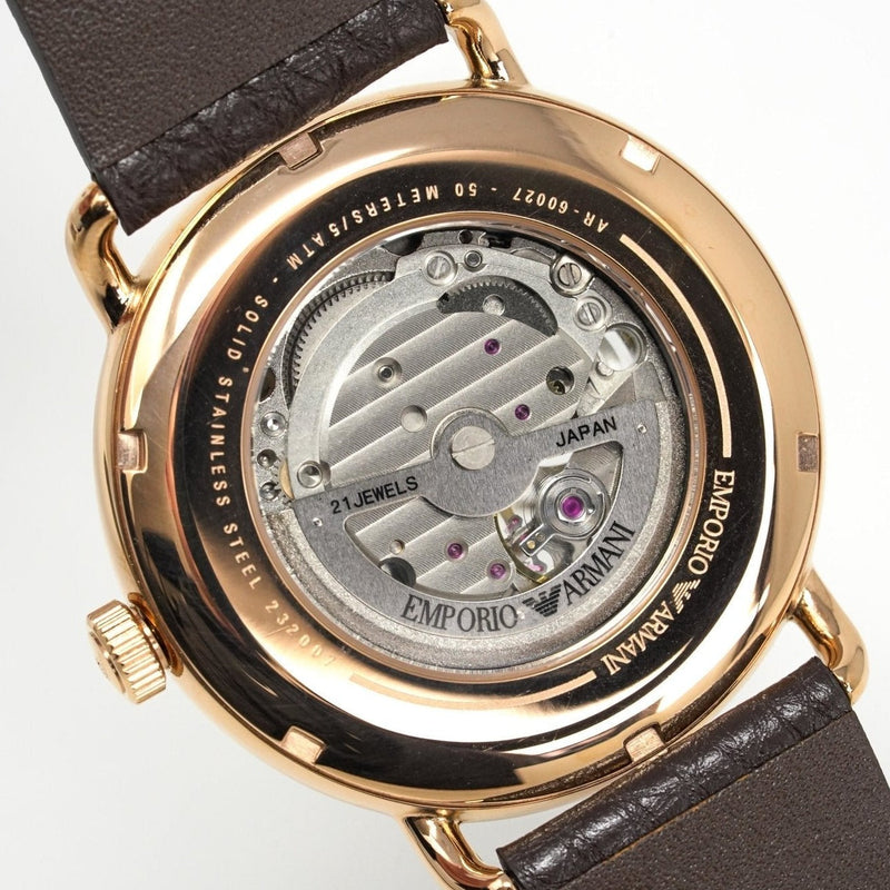 Emporio Armani Meccanico Automatic White Dial Brown Leather Strap Watch For Men - AR60027 Buy Now By Emporio Armani