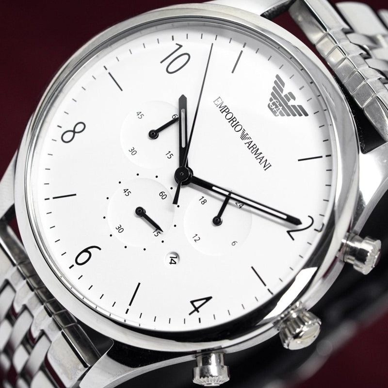 Emporio Armani Classic Chronograph Silver Dial Silver Steel Strap Watch For Men - AR1879 Buy Now By Emporio Armani