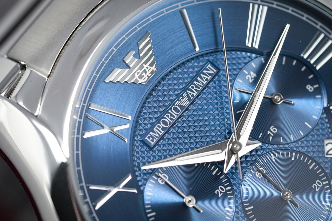 Emporio Armani Chronograph Quartz Blue Dial Silver Steel Strap Watch For Men - AR11082