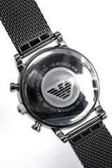 Emporio Armani Chronograph Blue Dial Gun Metallic Mesh Bracelet Watch For Men - AR1979 Buy Now By Emporio Armani