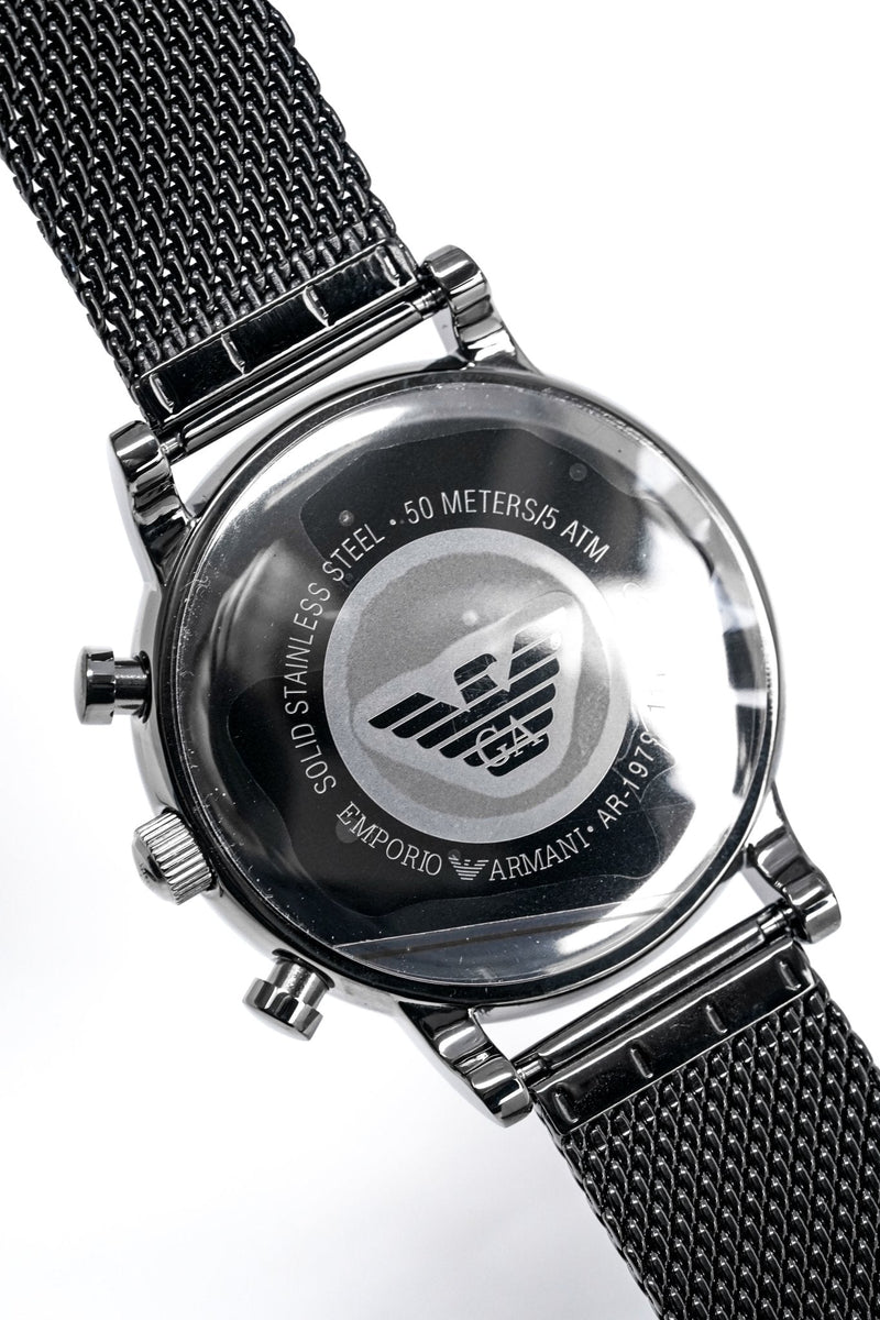 Emporio Armani Chronograph Blue Dial Gun Metallic Mesh Bracelet Watch For Men - AR1979 Buy Now By Emporio Armani