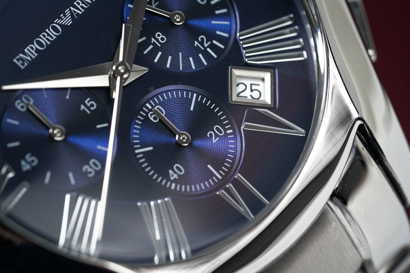Emporio Armani Classic Blue Dial Silver Steel Strap Watch For Men - AR1635 Buy Now By Emporio Armani