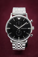 Emporio Armani Chronograph Black Dial Silver Steel Strap Watch For Men - AR0389 Buy Now By Emporio Armani