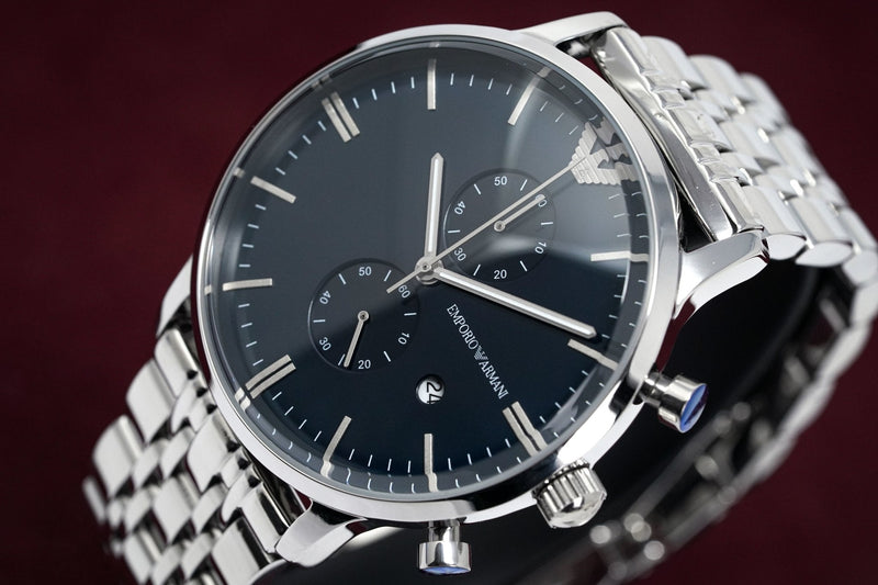 Emporio Armani Gianni Chronograph Blue Dial Silver Steel Strap Watch For Men - AR80013 Buy Now By Emporio Armani