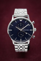 Emporio Armani Gianni Chronograph Blue Dial Silver Steel Strap Watch For Men - AR1648 Buy Now By Emporio Armani