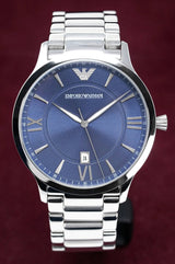Emporio Armani Giovanni Quartz Blue Dial Silver Steel Strap Watch For Men - AR11227