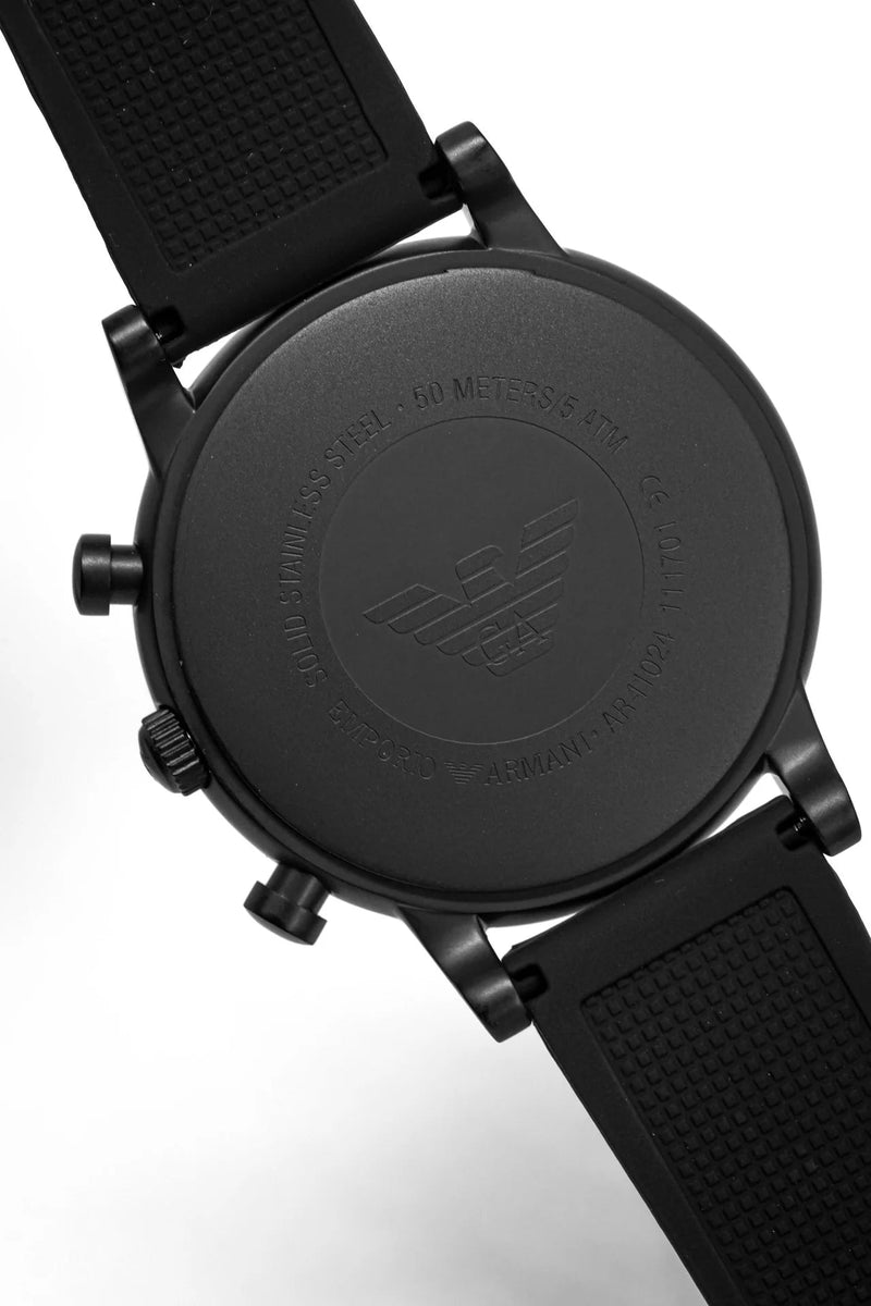Emporio Armani Luigi Chronograph Black Dial Black Rubber Strap Watch For Men - AR11024 Buy Now By Emporio Armani