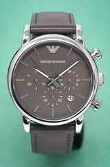 Emporio Armani Classic Chronograph Brown Dial Brown Leather Strap Watch For Men - AR1734