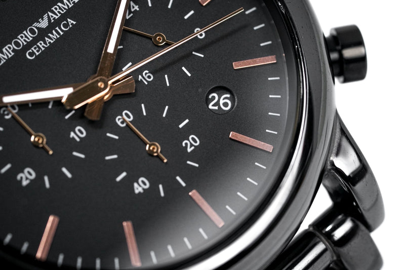 Emporio Armani Luigi Ceramic Chronograph Black Dial Black Strap Watch For Men - AR1509 Buy Now By Emporio Armani