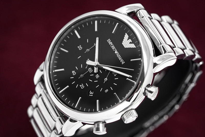 Emporio Armani Luigi Black Dial Silver Steel Strap Watch For Men - AR1894 Buy Now By Emporio Armani