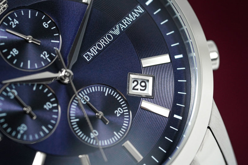 Emporio Armani Renato Chronograph Blue Dial Silver Steel Strap Watch For Men - AR11164 Buy Now By Emporio Armani