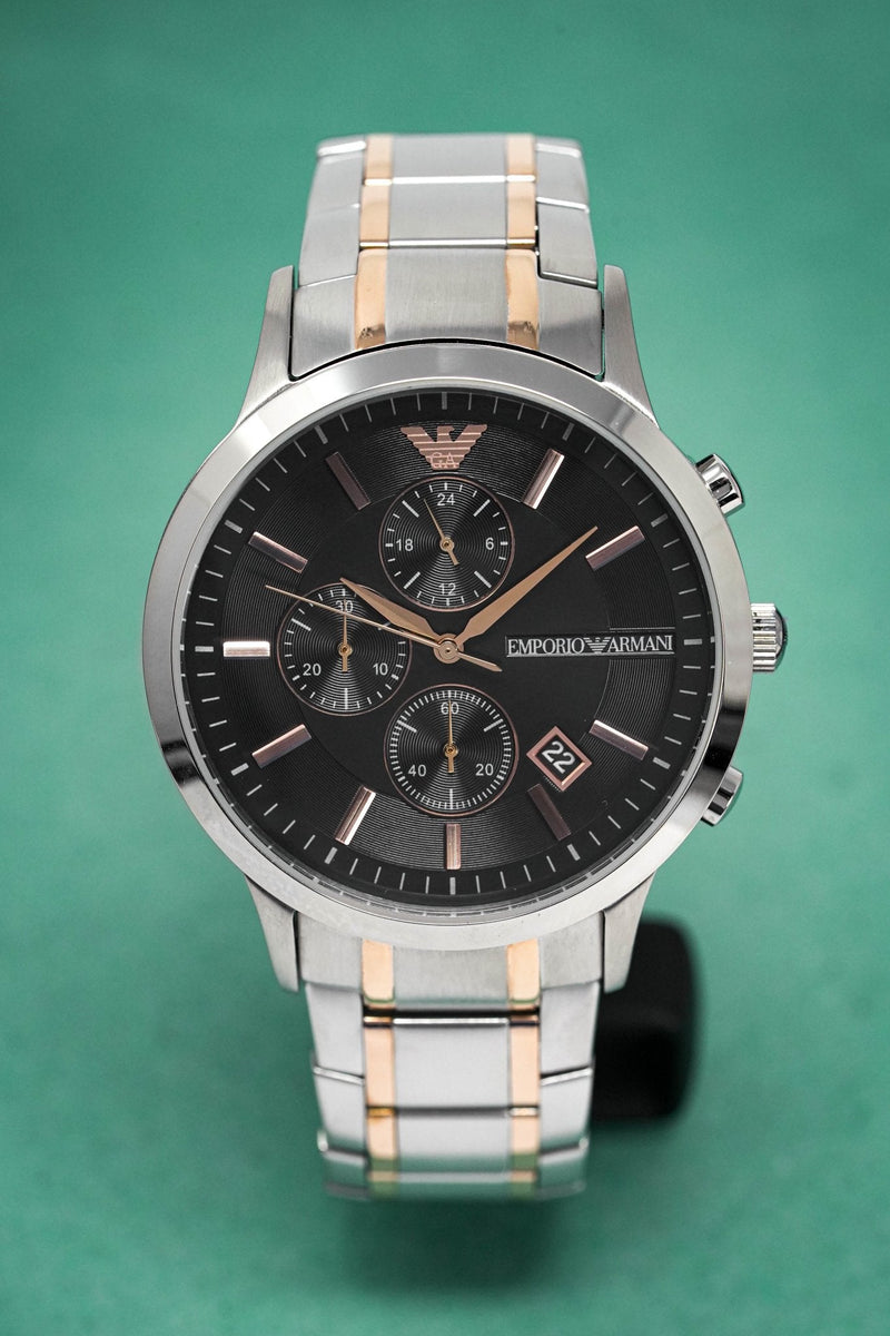 Emporio Armani Renato Chronograph Black Dial Two Tone Steel Strap Watch For Men - AR11165 Buy Now By Emporio Armani