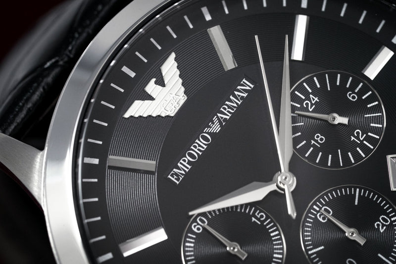 Emporio Armani Renato Chronograph Black Dial Black Leather Strap Watch For Men - AR2447 Buy Now By Emporio Armani