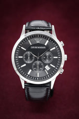 Emporio Armani Renato Chronograph Black Dial Black Leather Strap Watch For Men - AR2447 Buy Now By Emporio Armani