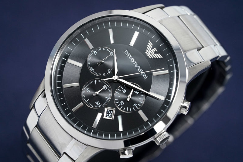Emporio Armani Sportivo Chronograph Black Dial Silver Steel Strap Watch For Men - AR2460 Buy Now By Emporio Armani
