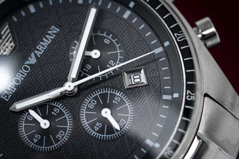 Emporio Armani Sportivo Chronograph Black Dial Silver Stainless Steel Watch For Men - AR0585 Buy Now By Emporio Armani