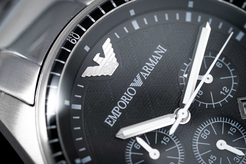 Emporio Armani Sportivo Chronograph Black Dial Silver Stainless Steel Watch For Men - AR0585 Buy Now By Emporio Armani