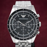 Emporio Armani Tazio Chronograph Black Dial Silver Steel Strap Watch For Men - AR5988 Buy Now By Emporio Armani