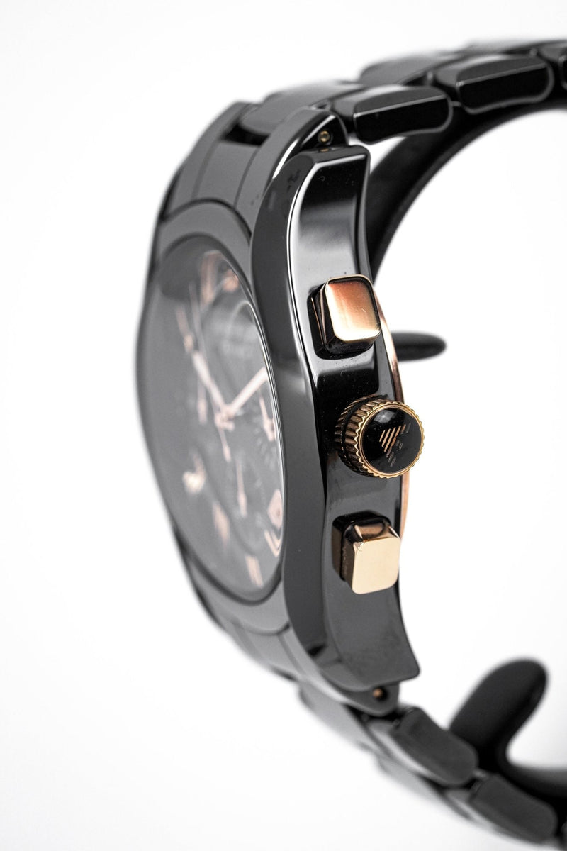 Emporio Armani Valente Ceramica Chronograph Black Dial Black Steel Strap Watch For Men - AR1410 Buy Now By Emporio Armani