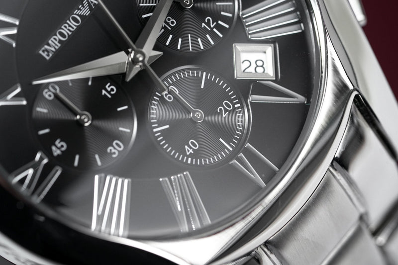 Emporio Armani Valente Chronograph Black Dial Silver Stainless Steel Watch For Men - AR0673 Buy Now By Emporio Armani