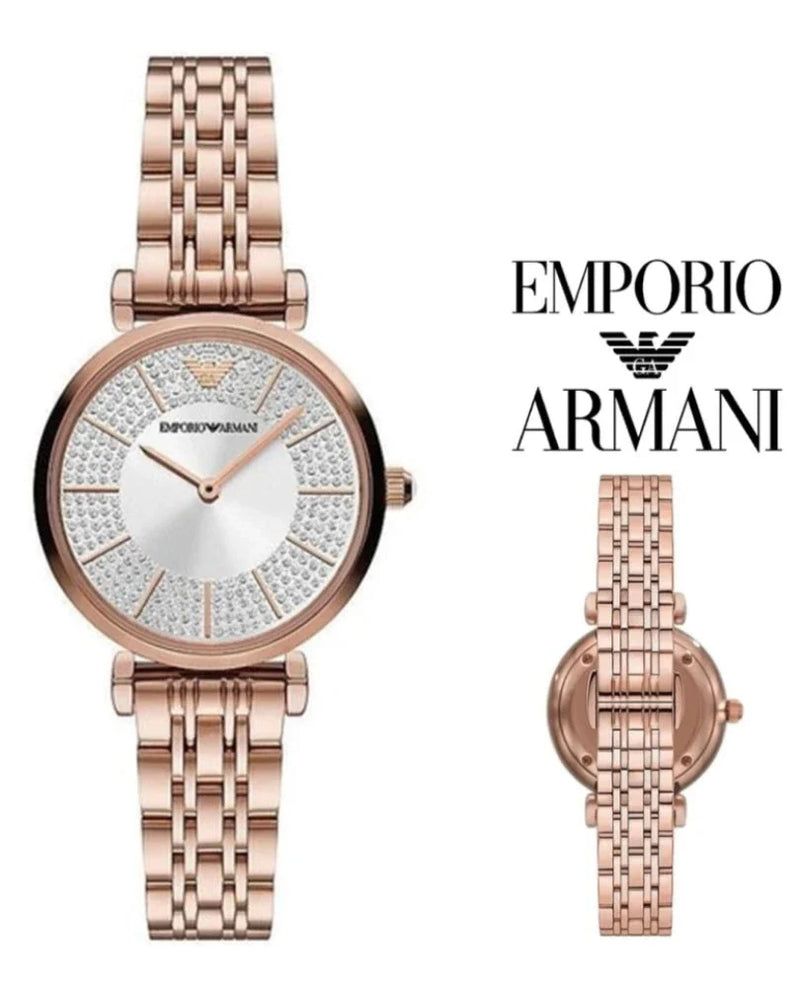 Emporio Armani Gianni T-Bar Crystals Silver Dial Rose Gold Steel Strap Watch For Women - AR11446 Buy Now By Emporio Armani