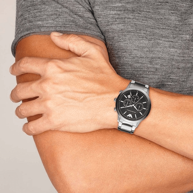 Emporio Armani Classic Chronograph Black Dial Silver Steel Strap Watch For Men - AR2434 Buy Now By Emporio Armani