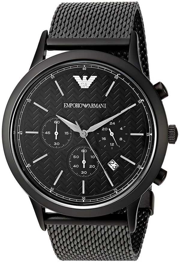 Emporio Armani Renato Chronograph Black Dial Black Mesh Bracelet Watch For Men - AR2498
