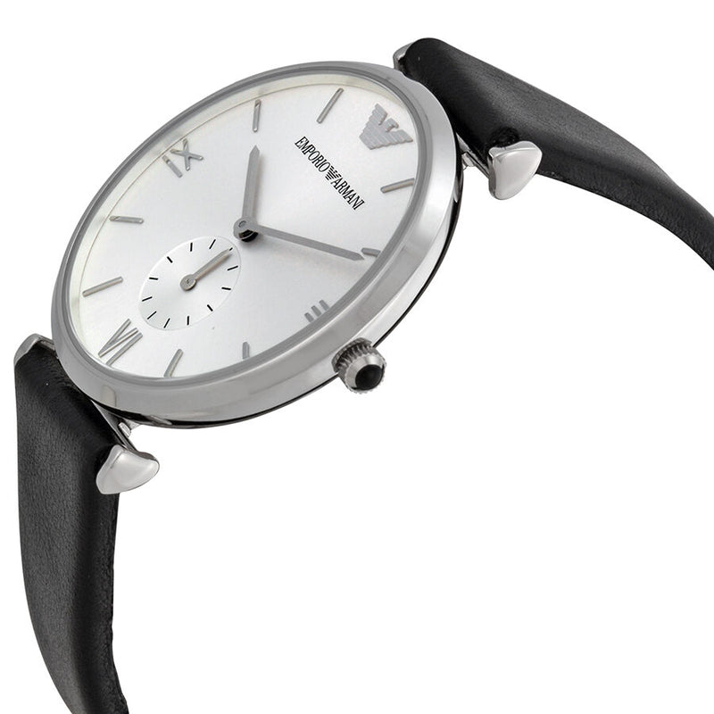 Emporio Armani Retro Analog Quartz Silver Dial Black Leather Strap Watch For Men - AR1674 Buy Now By Emporio Armani