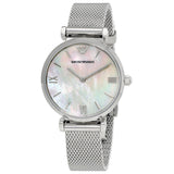 Emporio Armani Gianni T Bar Mother of Pearl Dial Silver Steel Strap Watch For Women - AR1955