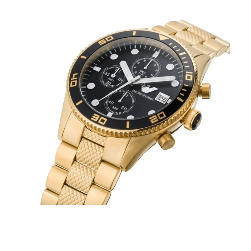 Emporio Armani Chronograph Black Dial Gold Steel Strap Watch For Men - AR5857 Buy Now By Emporio Armani