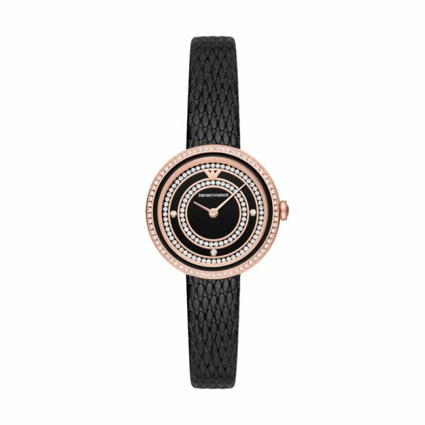 Emporio Armani Rosa Two Hand Black Dial Black Leather Strap Watch For Women - AR11493 Buy Now By Emporio Armani