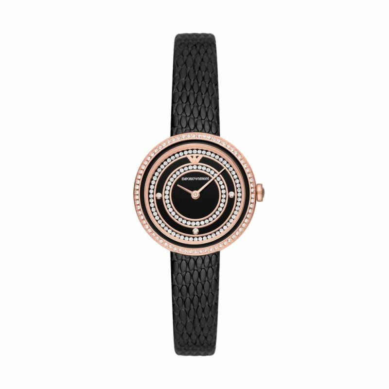 Emporio Armani Rosa Two Hand Black Dial Black Leather Strap Watch For Women - AR11493 Buy Now By Emporio Armani