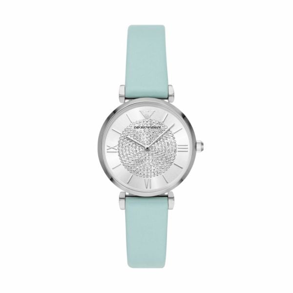 Emporio Armani Gianni T Bar Analog Crystals Silver Dial Blue Leather Strap Watch For Women - AR11443 Buy Now By Emporio Armani