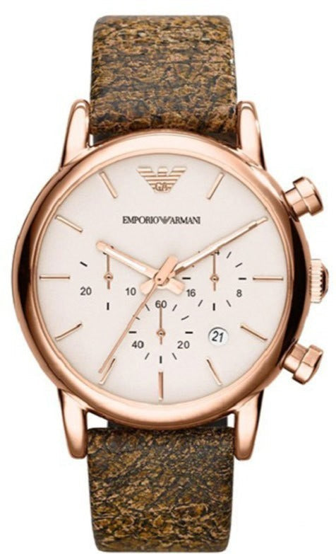 Emporio Armani Classic Chronograph White Dial Brown Leather Strap Watch For Men - AR1809 Buy Now By Emporio Armani