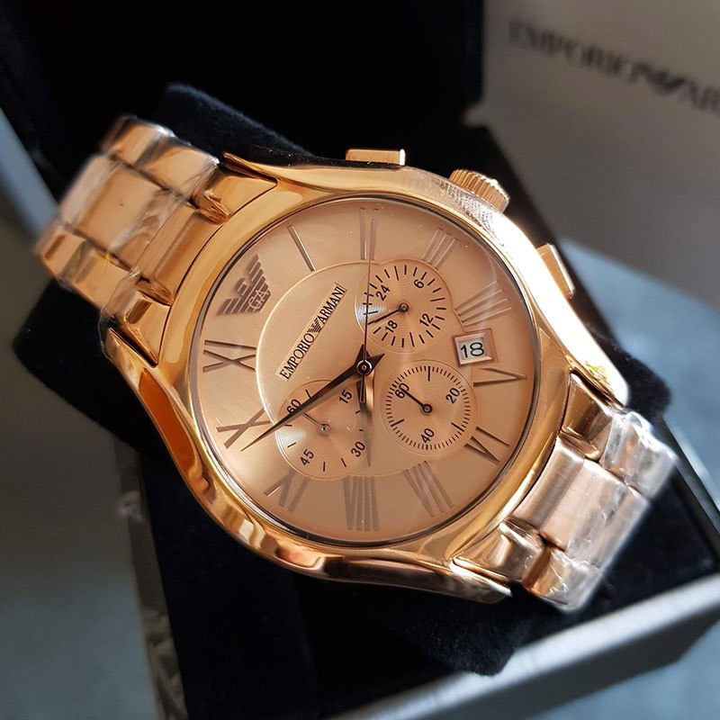 Emporio Armani Valente Chronograph Rose Gold Dial Rose Gold Steel Strap Watch For Men - AR0365 Buy Now By Emporio Armani