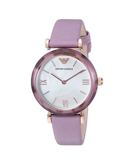Shop Emporio Armani Gianni Mother of Pearl Dial Purple Leather Strap Watch For Women - AR11003 in USA